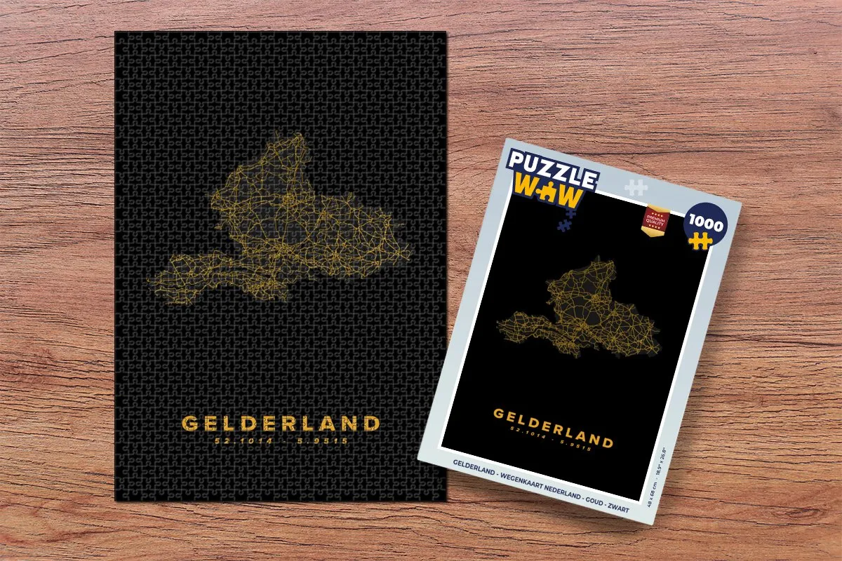 PuzzleWow Gelderland Wegenkaart Nederland Legpuzzel 1000 Stuks - Multicolor