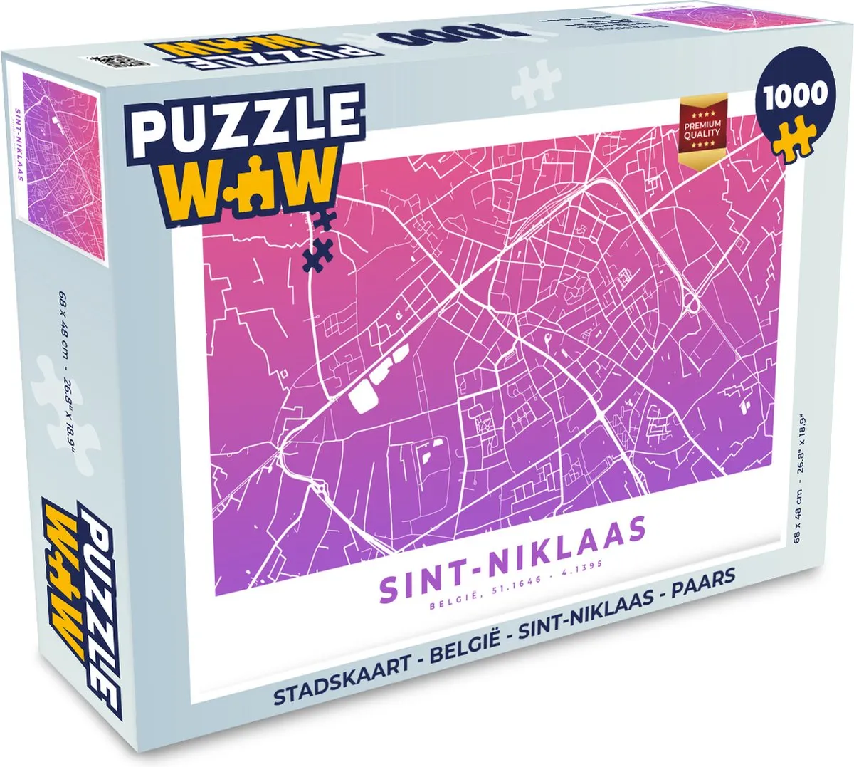 PuzzleWow Stadskaart België Sint-Niklaas Legpuzzel 1000 Stuks - Multicolor