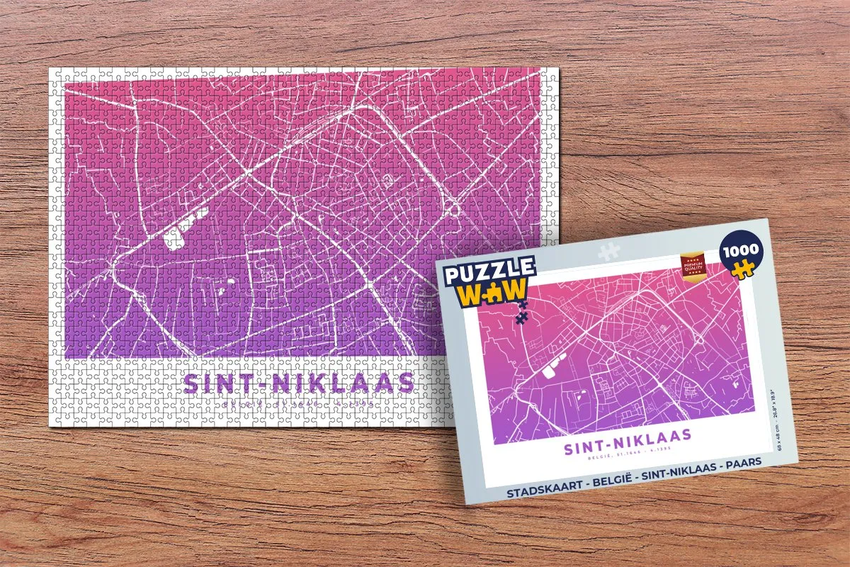 PuzzleWow Stadskaart België Sint-Niklaas Legpuzzel 1000 Stuks - Multicolor