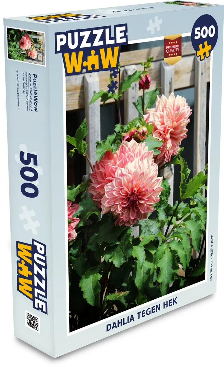PuzzleWow Dahlia tegen hek Legpuzzel 500 Stuks - Multicolor