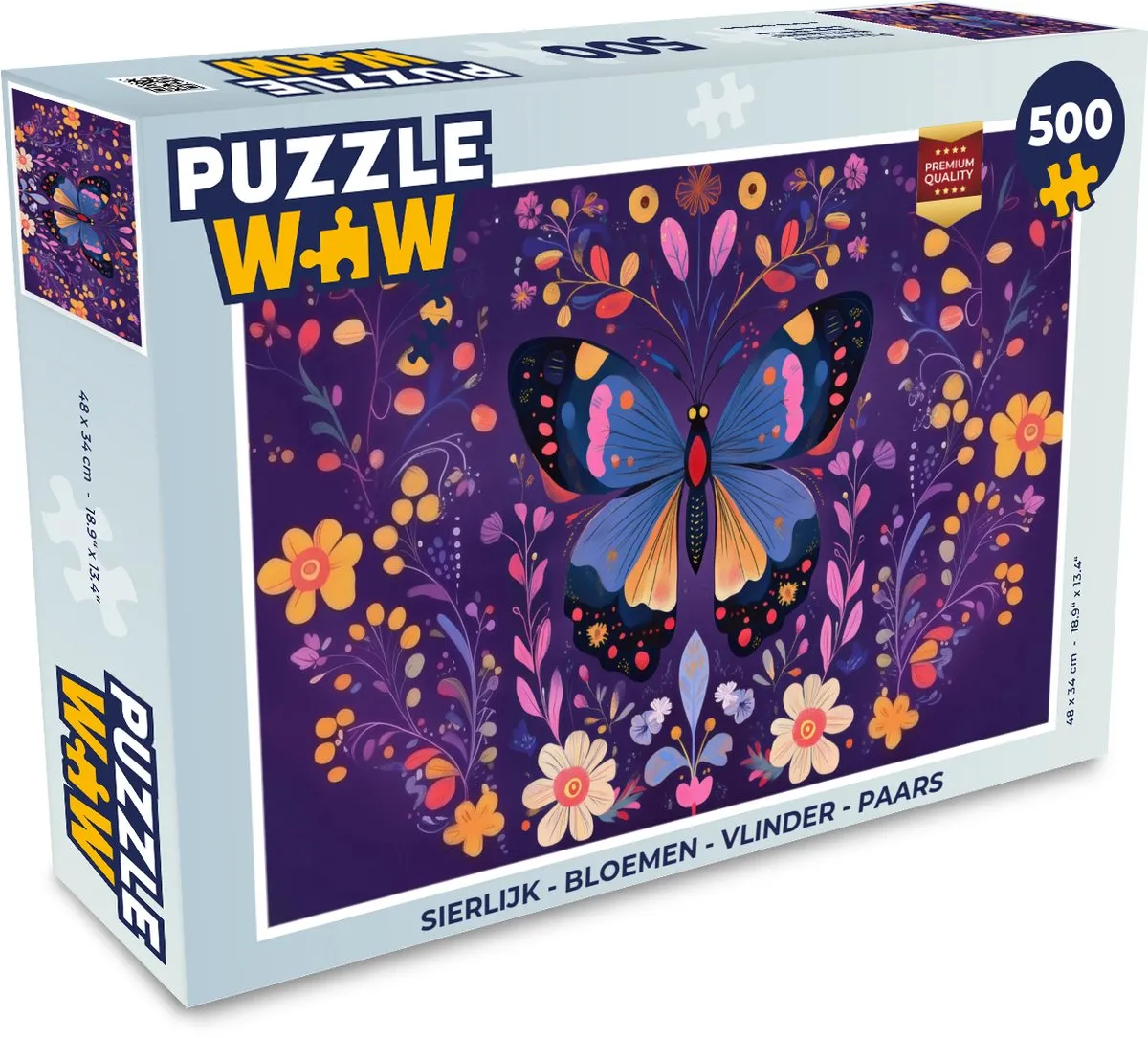 PuzzleWow Bloemen Vlinder Legpuzzel 500 Stuks - Paars