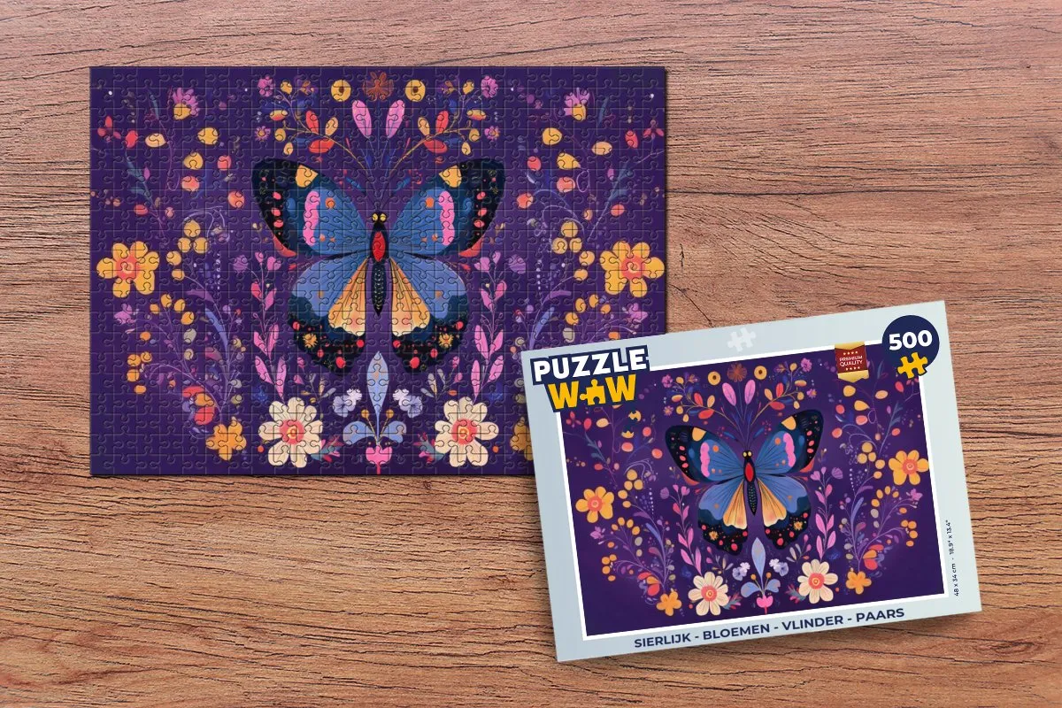 PuzzleWow Bloemen Vlinder Legpuzzel 500 Stuks - Paars