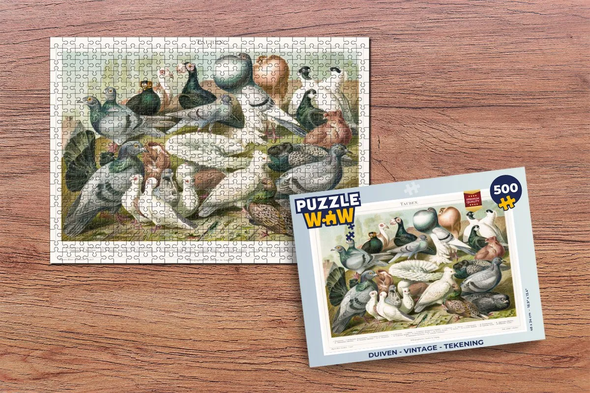 PuzzleWow Duiven Vintage Legpuzzel 500 Stuks - Multicolor