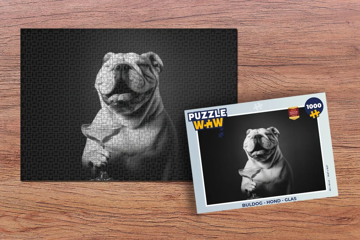 PuzzleWow Buldog Legpuzzel 1000 Stuks - Glas