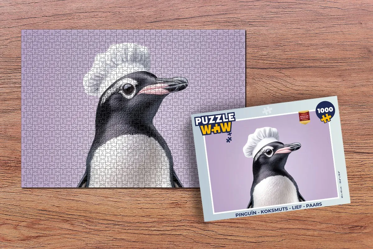 PuzzleWow Pinguïn Koksmuts Legpuzzel 1000 Stuks - Paars
