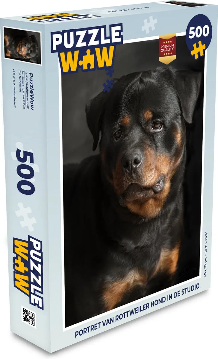PuzzleWow Legpuzzel Portret Rottweiler 500 Stuks - Multicolor
