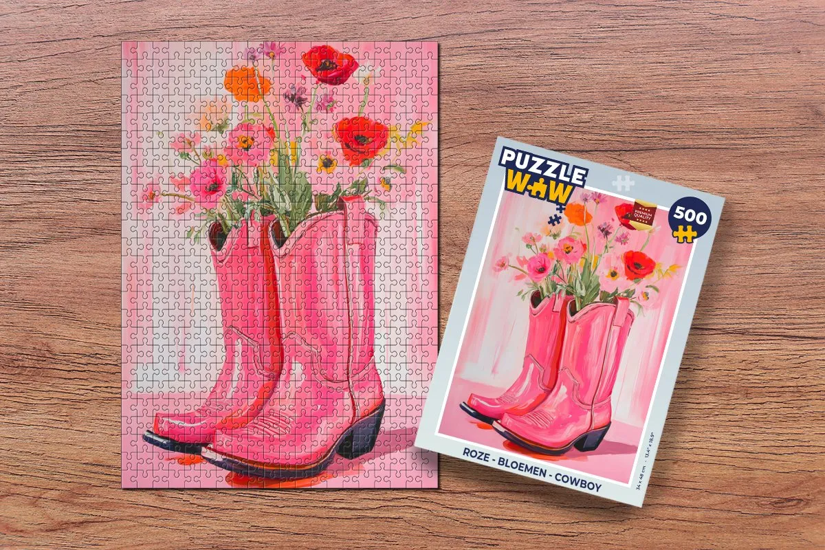 PuzzleWow Roze Bloemen Cowboy Legpuzzel 500 Stuks