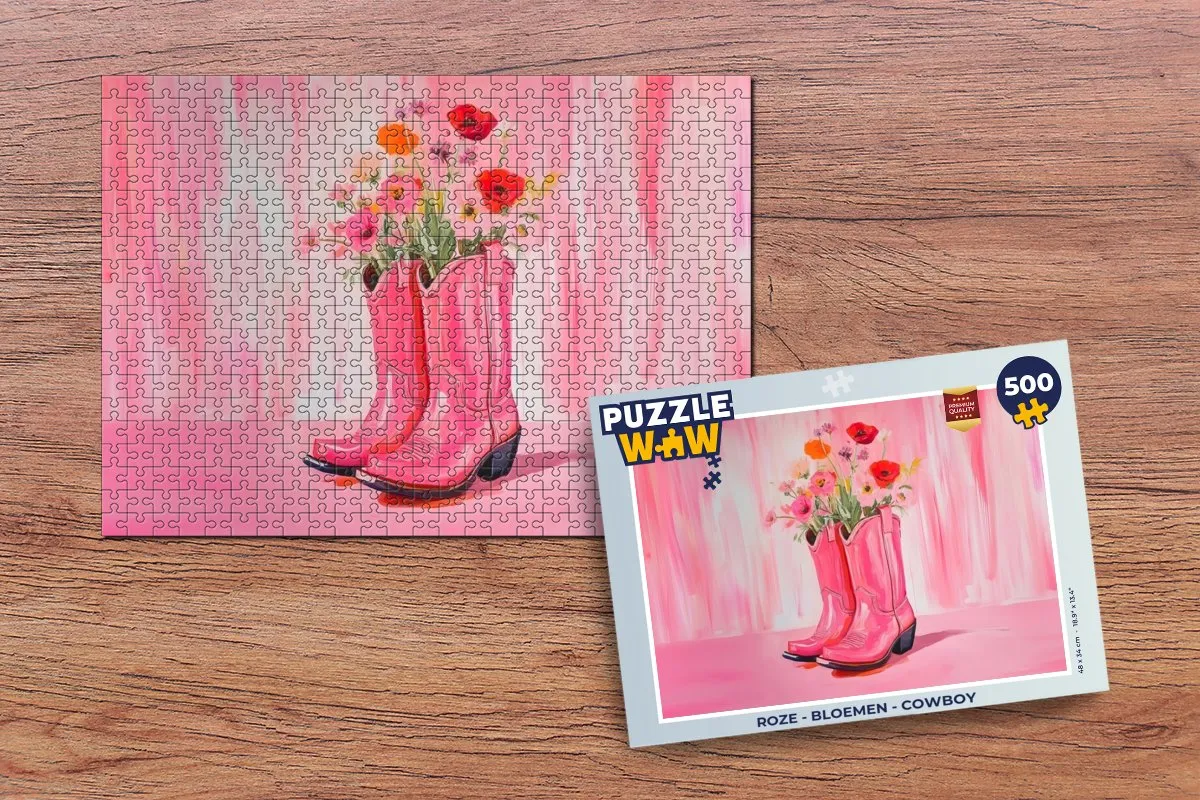 PuzzleWow Roze Bloemen Cowboy Legpuzzel 500 Stuks
