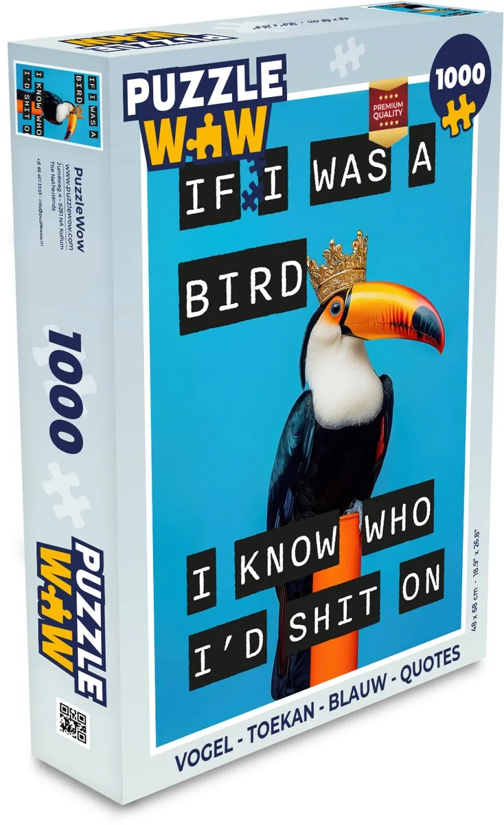 PuzzleWow Vogel Toekan Legpuzzel 1000 Stuks - Blauw