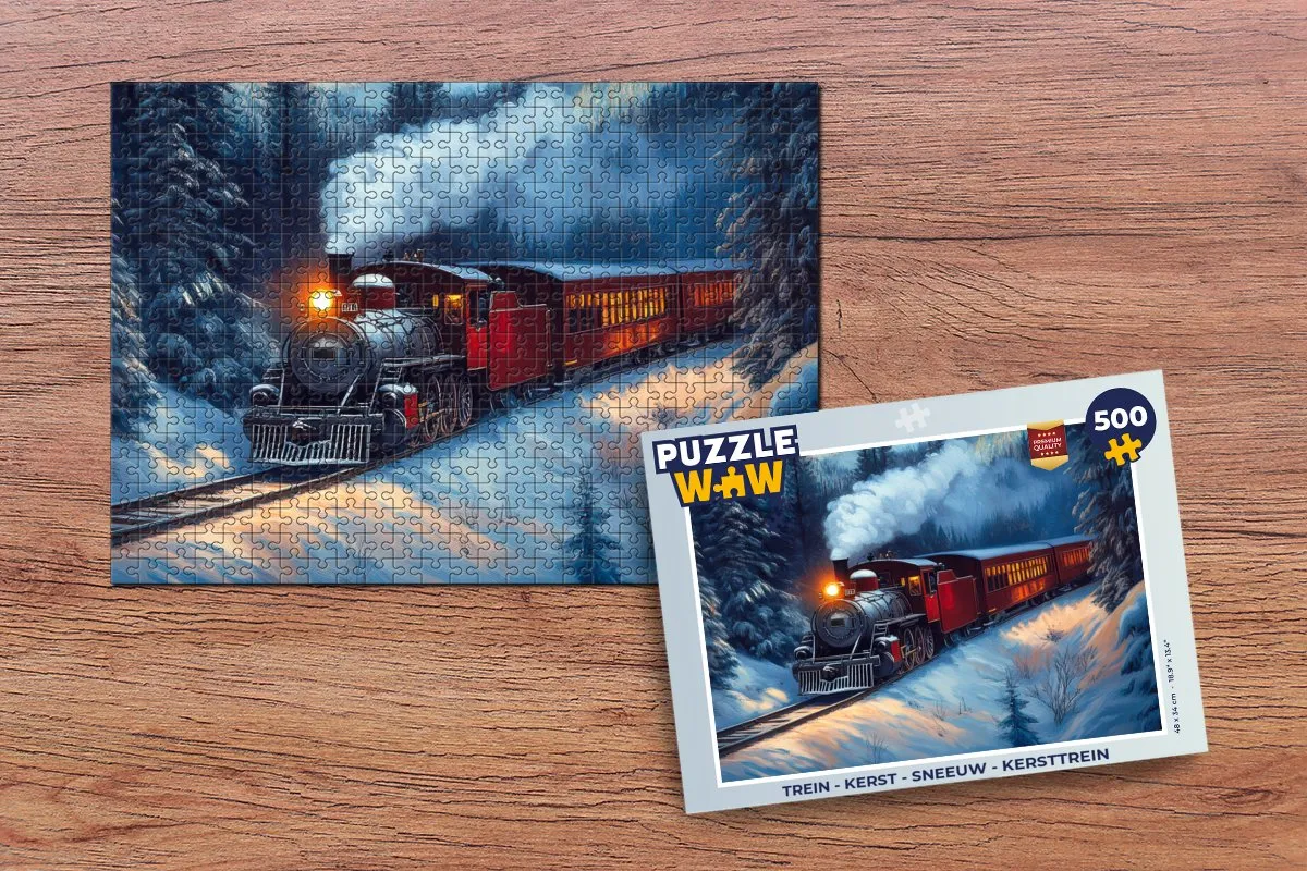 PuzzleWow Kersttrein Legpuzzel 500 Stuks - Stoomtrein