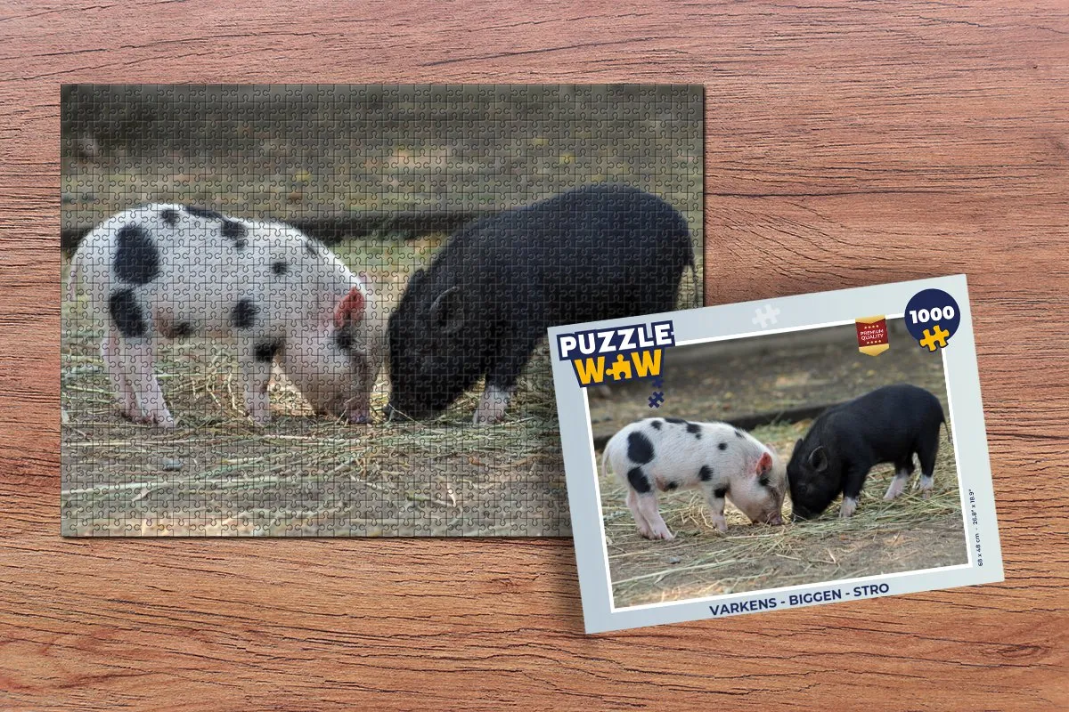 PuzzleWow Varkens Biggen Stro Legpuzzel 1000 Stuks - Multicolor