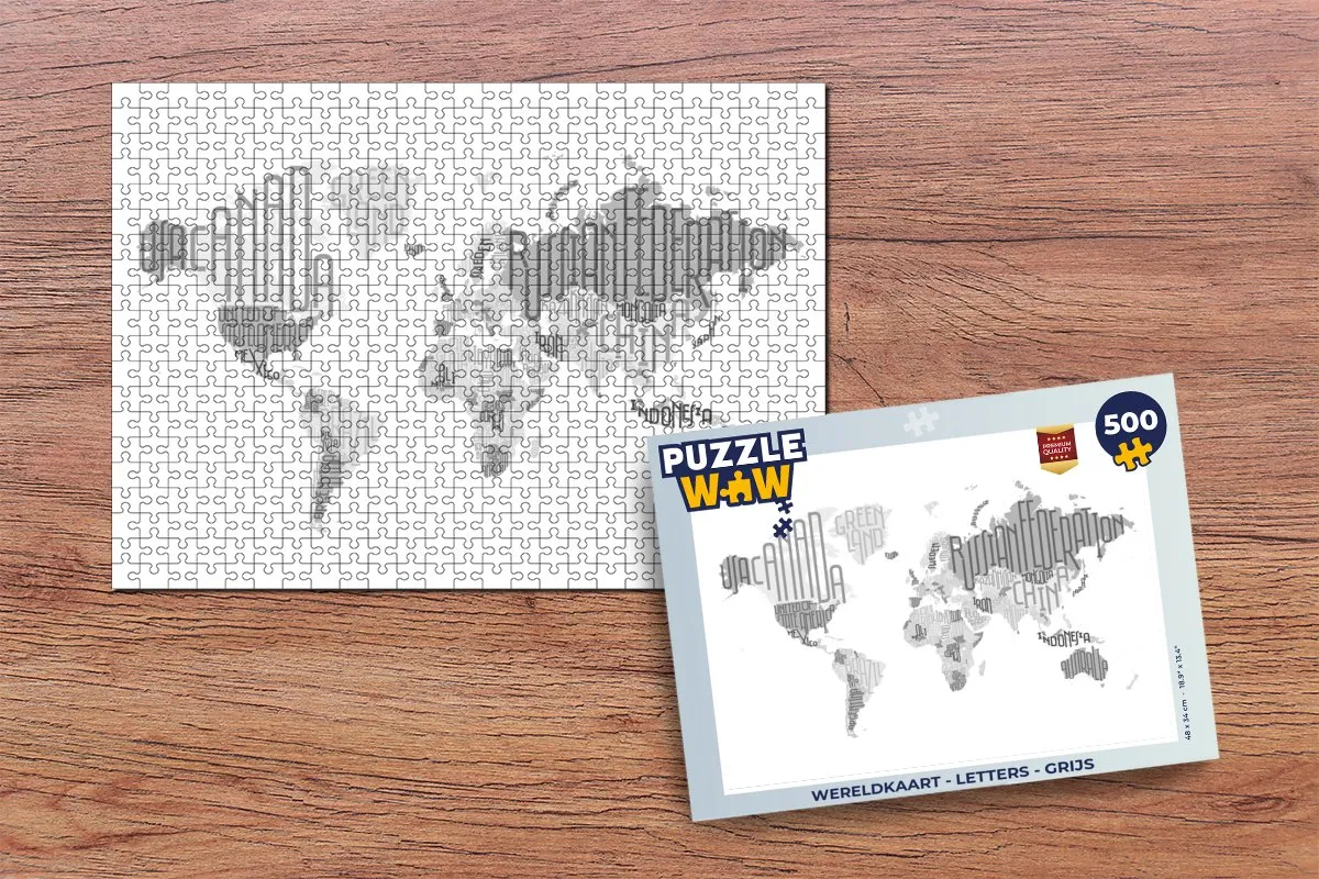 PuzzleWow Wereldkaart Letters Legpuzzel 500 Stuks - Multicolor