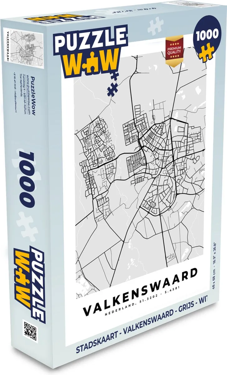 PuzzleWow Valkenswaard Stadskaart Legpuzzel 1000 Stuks - Multicolor