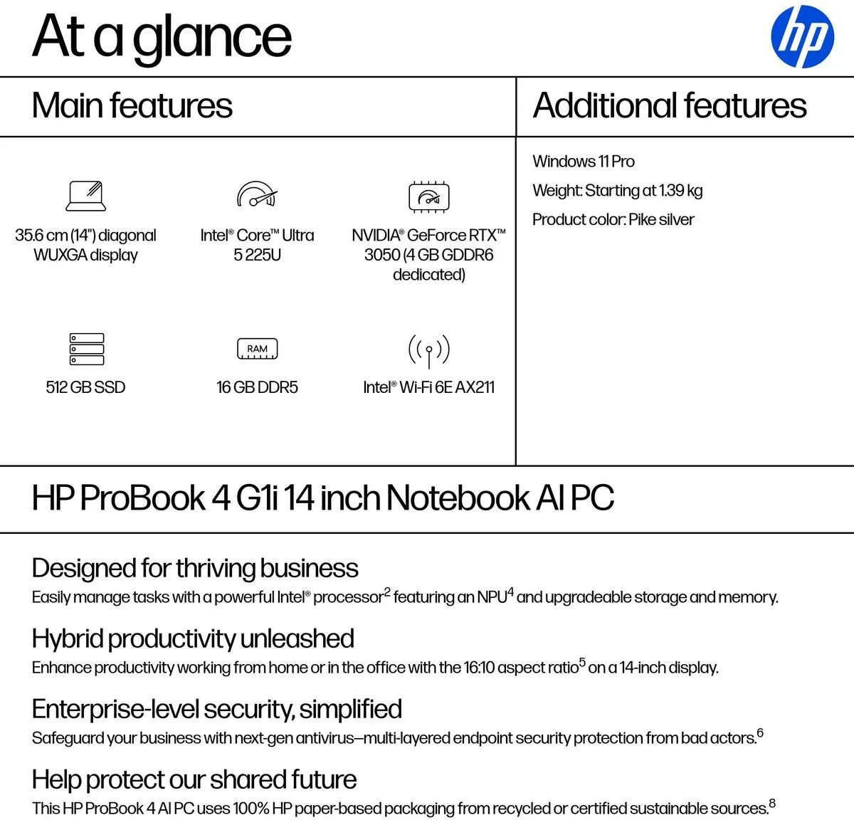 HP ProBook 4 14 G1i AI Ultra 5 225U Laptop 16GB 512GB SSD - Zilver