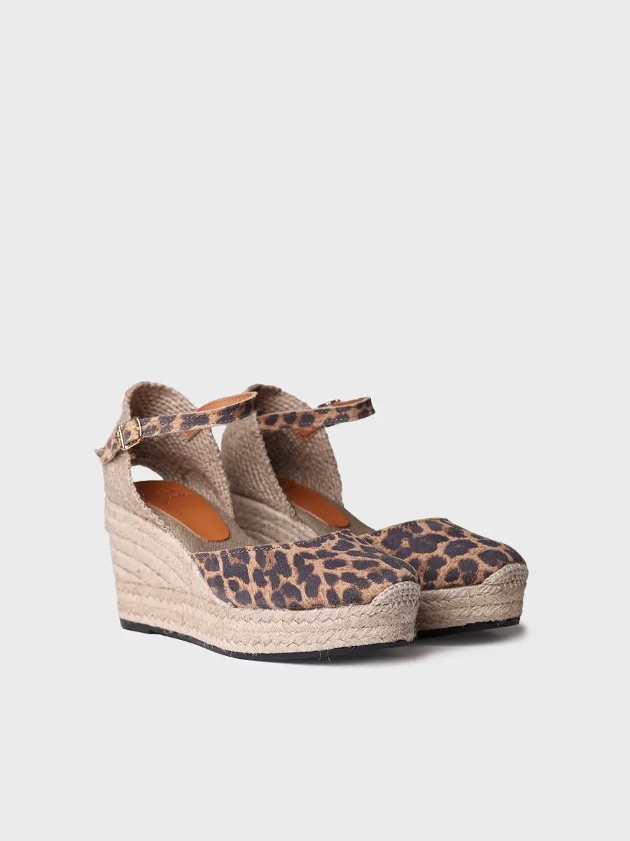 Espadrille met sleehak en dierenprint voor dames