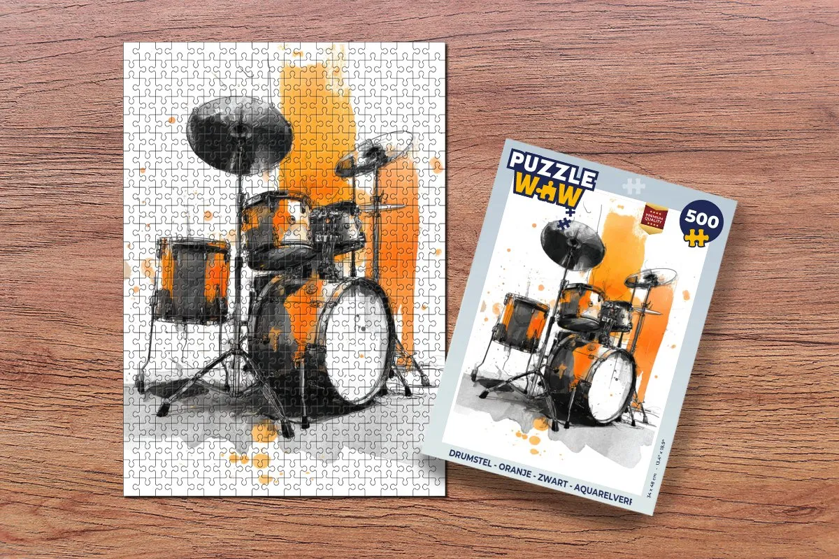 PuzzleWow Drumstel Puzzel 500 Stuks - Oranje/Zwart