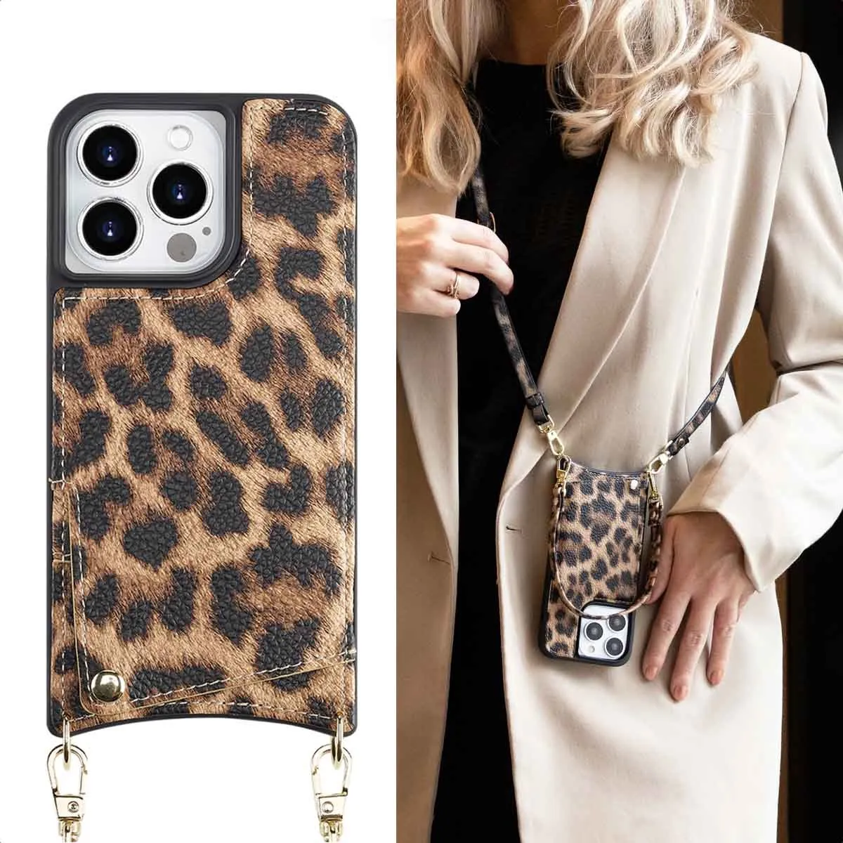 Selencia Hoesje iPhone 14 Pro Leopard - 2 Pasjes