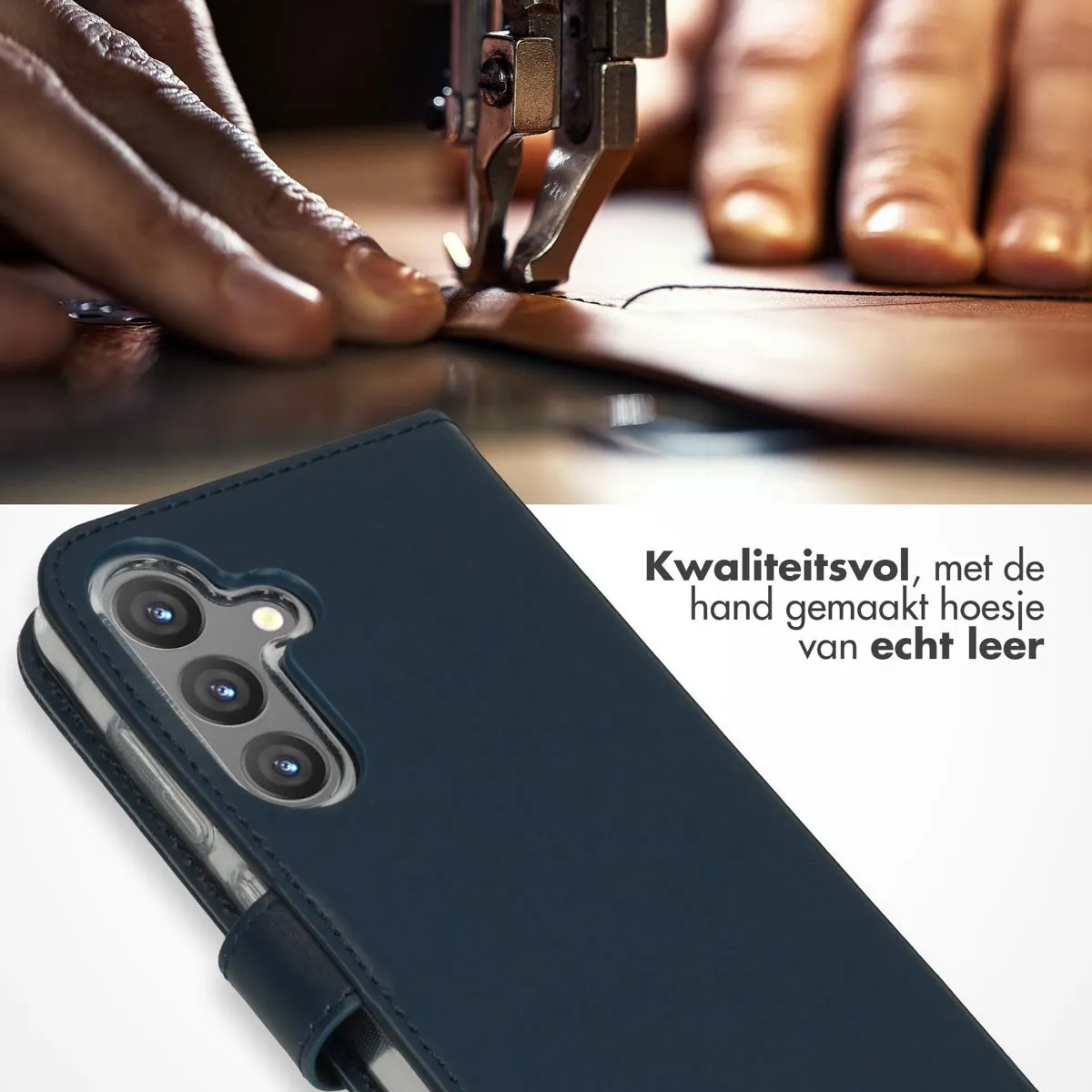 Selencia Hoesje Samsung Galaxy S24 - Donkerblauw Lederen Bookcase - 3 Pasjes