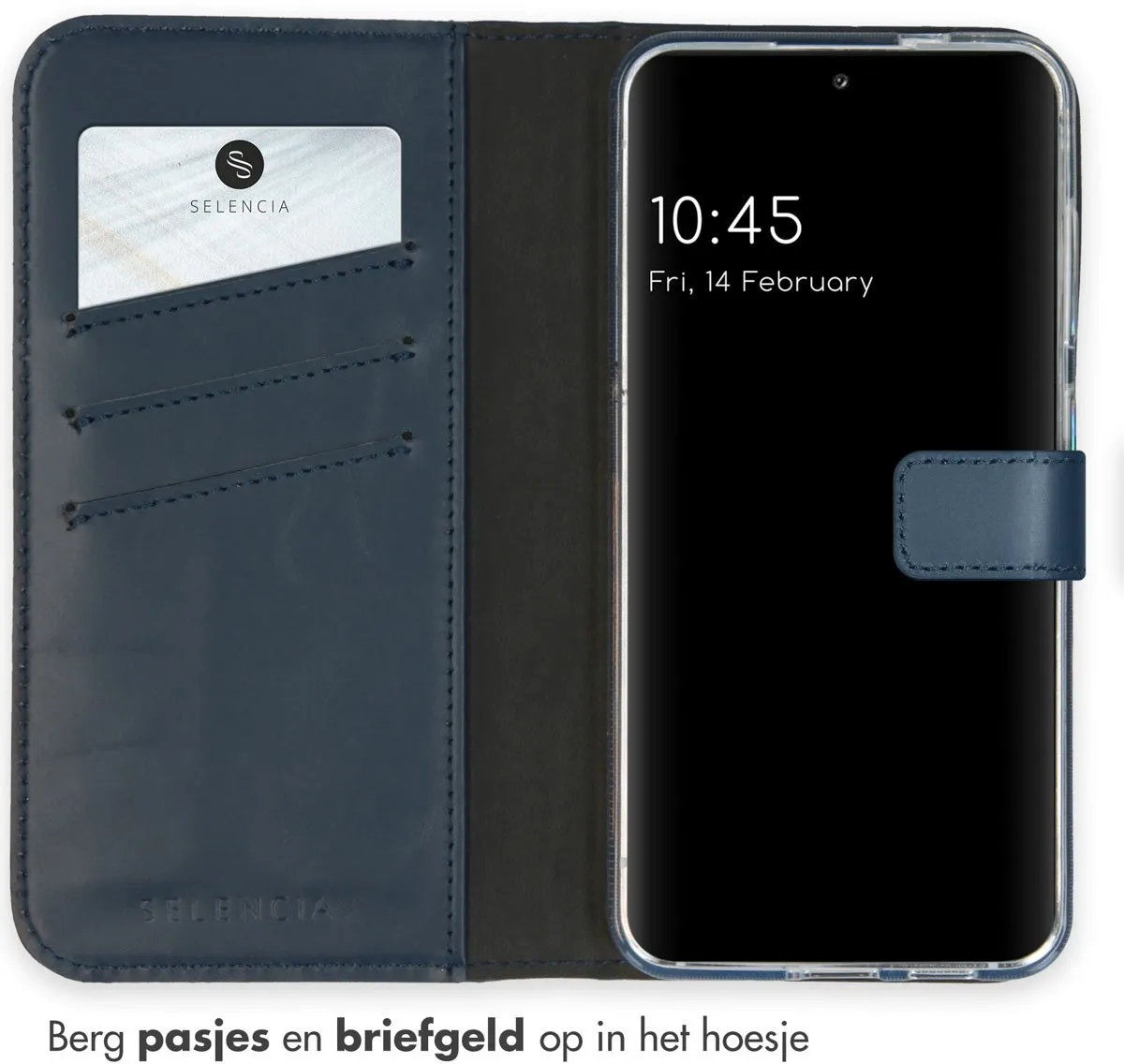 Selencia Hoesje Samsung Galaxy S24 - Donkerblauw Lederen Bookcase - 3 Pasjes