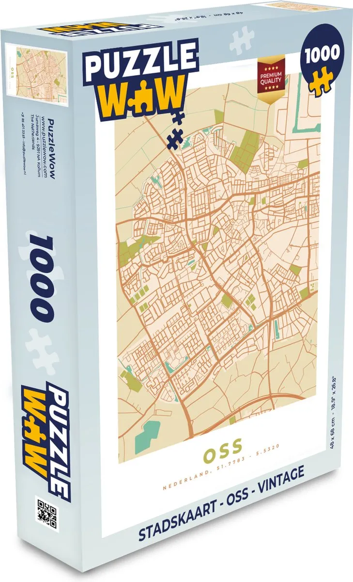 PuzzleWow Stadskaart Oss Vintage Legpuzzel 1000 Stuks - Multicolor