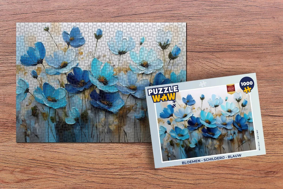 PuzzleWow Bloemen Legpuzzel 1000 Stuks - Blauw