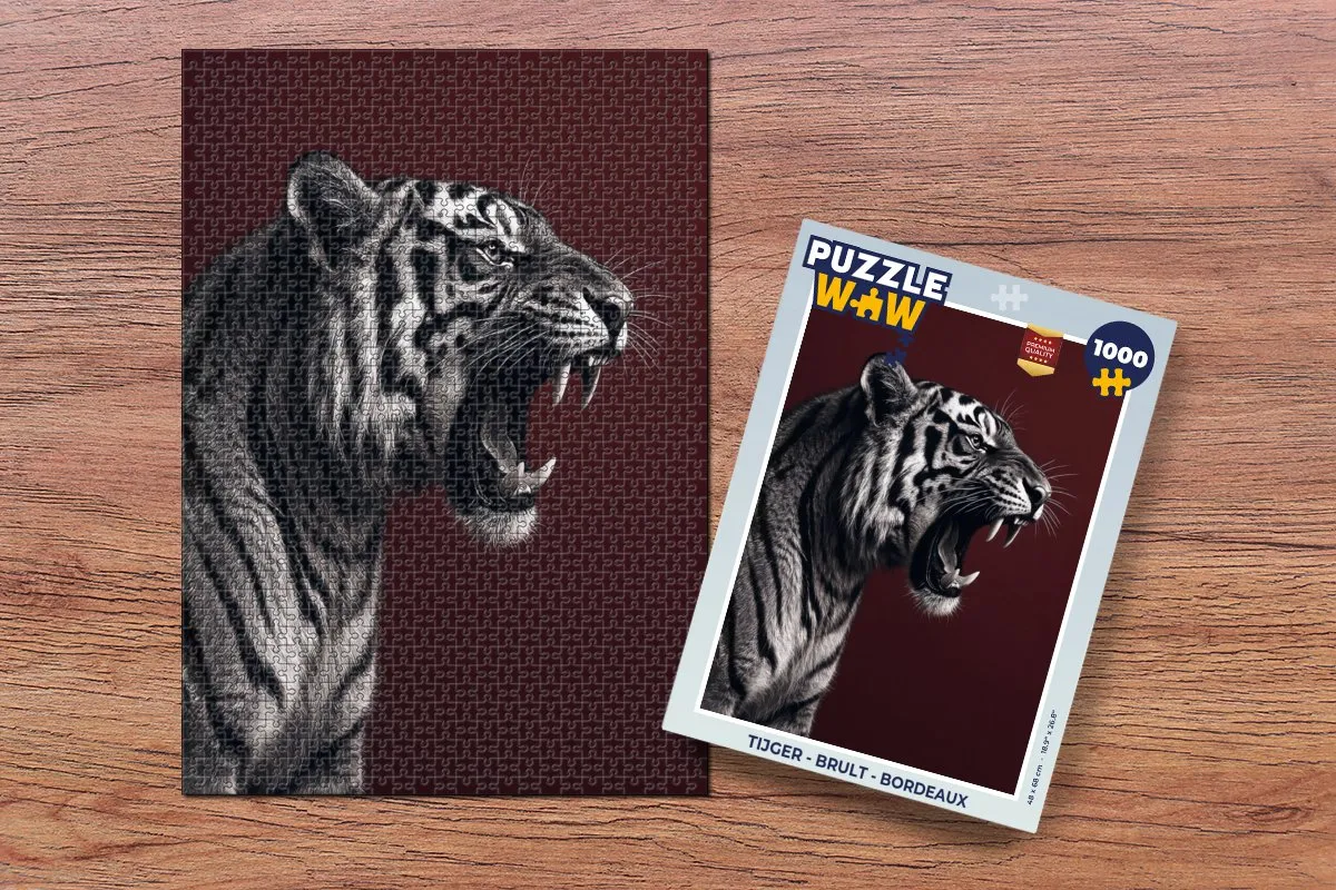 PuzzleWow Tijger - Brult Legpuzzel 1000 Stuks - Bordeaux