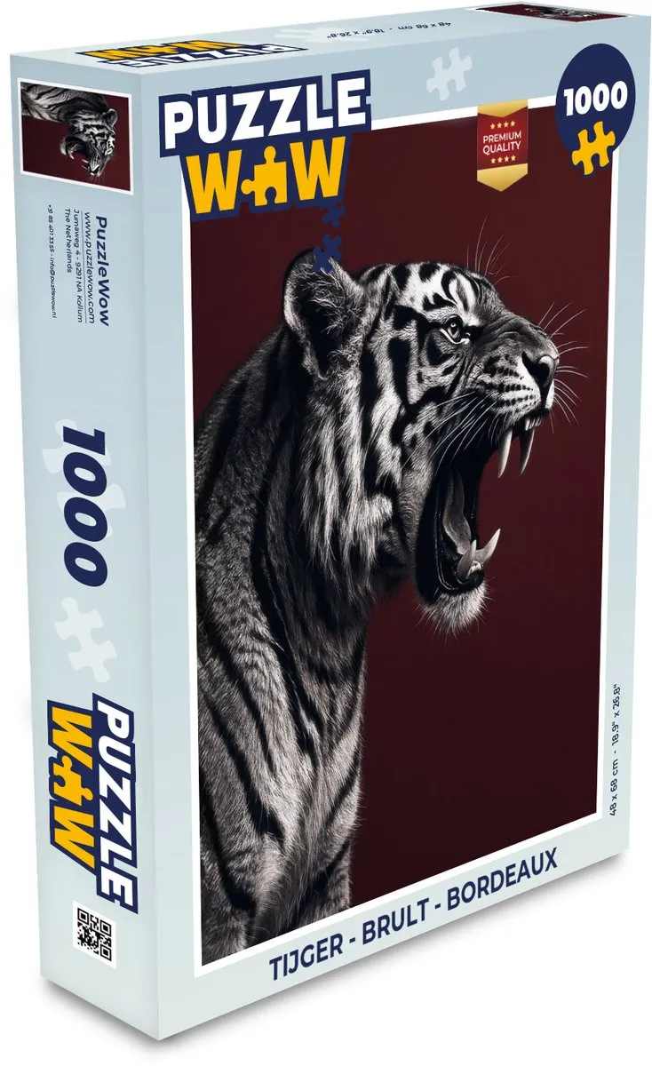 PuzzleWow Tijger - Brult Legpuzzel 1000 Stuks - Bordeaux