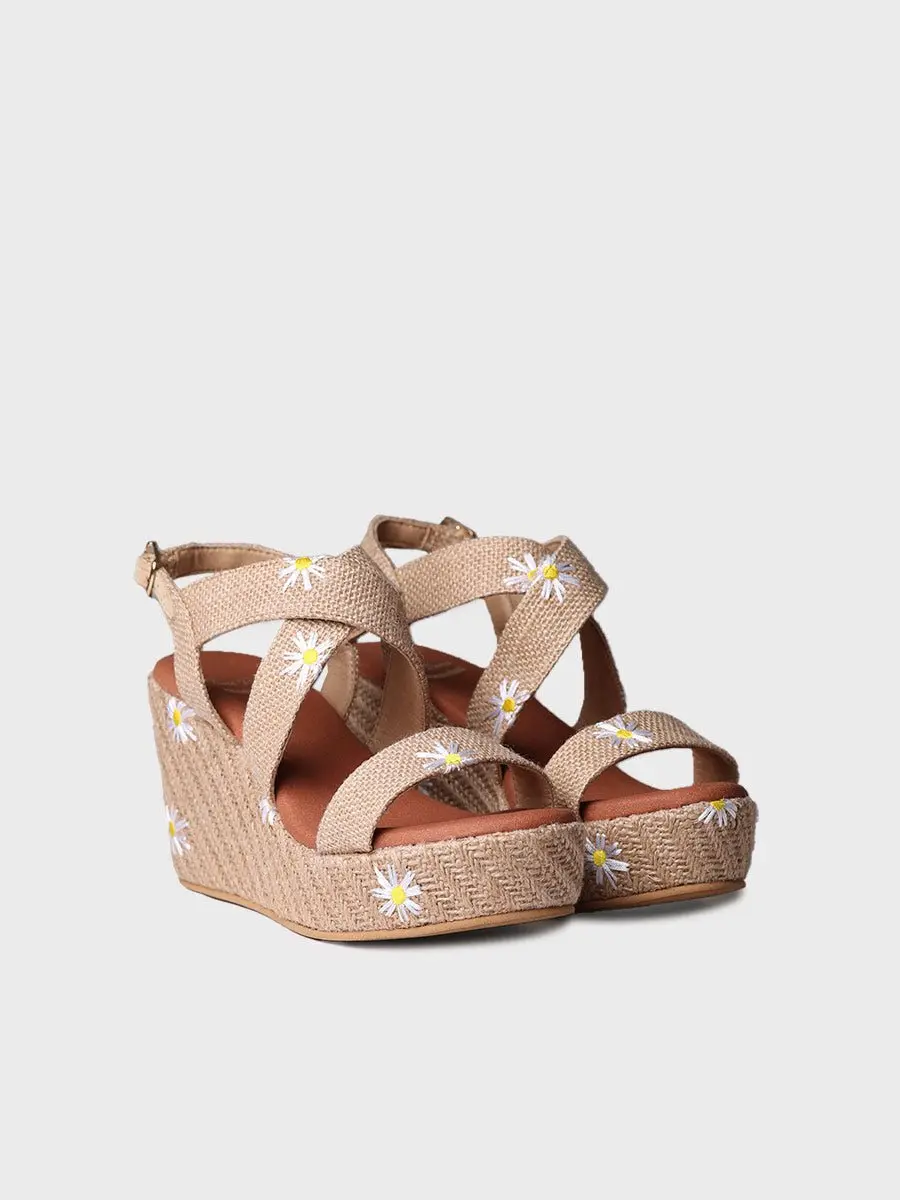 Dames espadrille met hoge hakken en madeliefjes