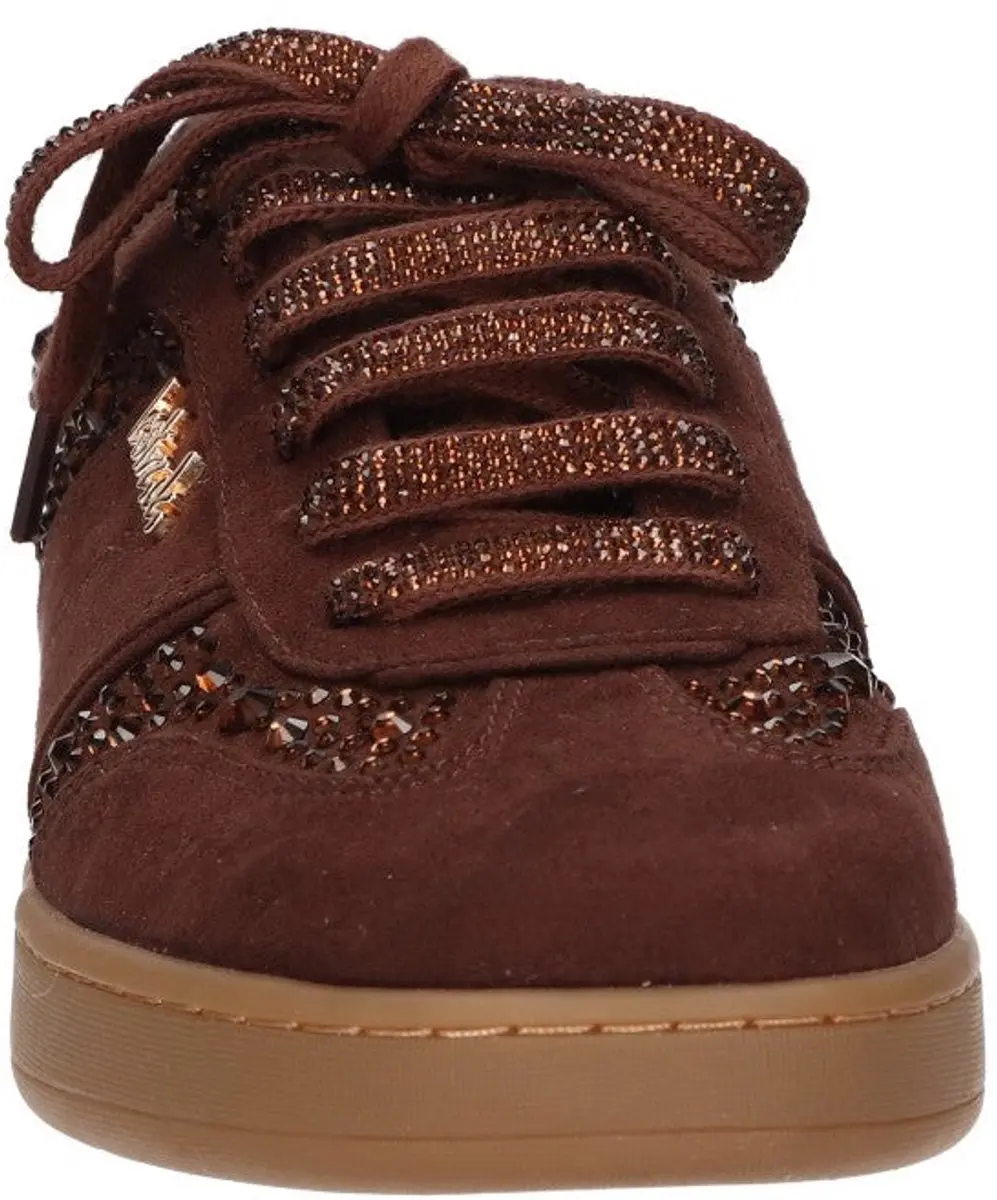 La Strada Sneaker Met Steentjes Bruin Textiel