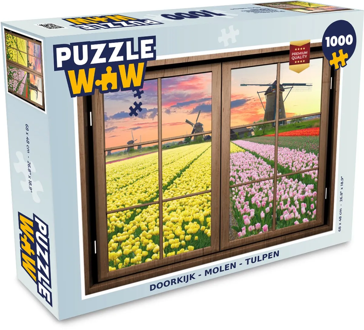 PuzzleWow Doorkijk Molen Tulpen Legpuzzel 1000 Stuks - Multicolor