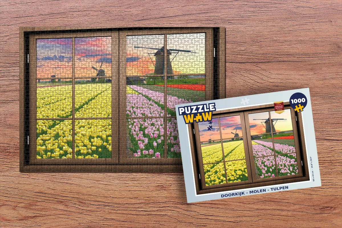 PuzzleWow Doorkijk Molen Tulpen Legpuzzel 1000 Stuks - Multicolor