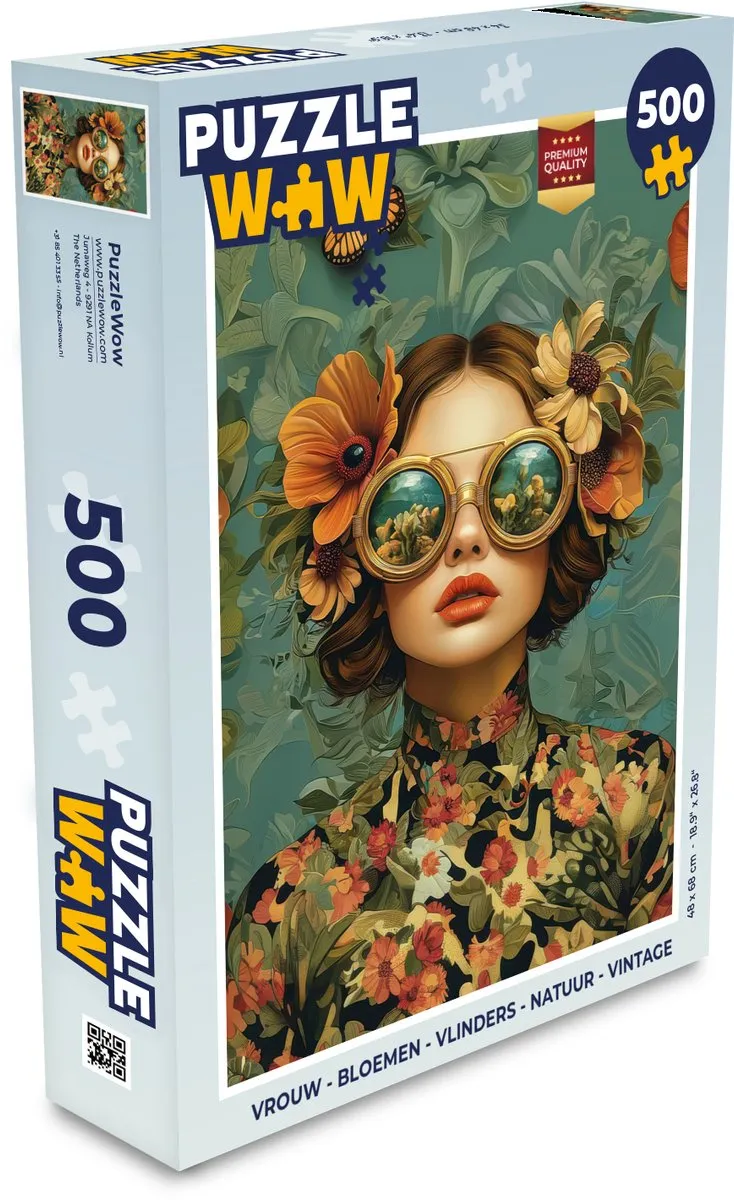 PuzzleWow Vrouw Bloemen Vlinders Natuur Legpuzzel 500 Stuks - Multi