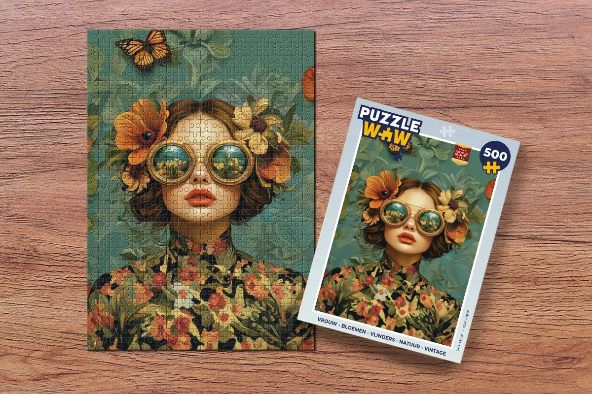 PuzzleWow Vrouw Bloemen Vlinders Natuur Legpuzzel 500 Stuks - Multi