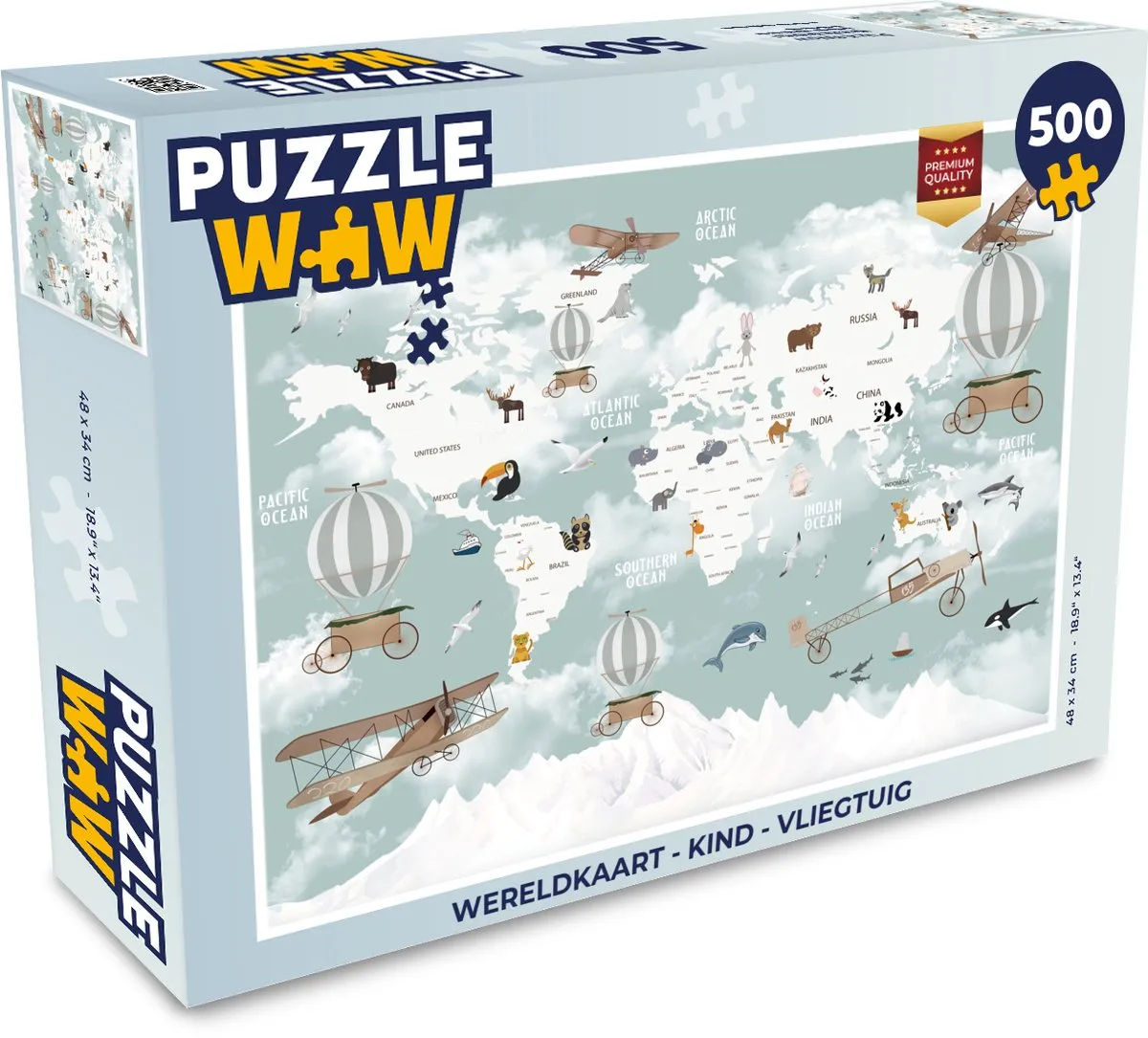 PuzzleWow Wereldkaart Vliegtuig Legpuzzel 500 Stuks