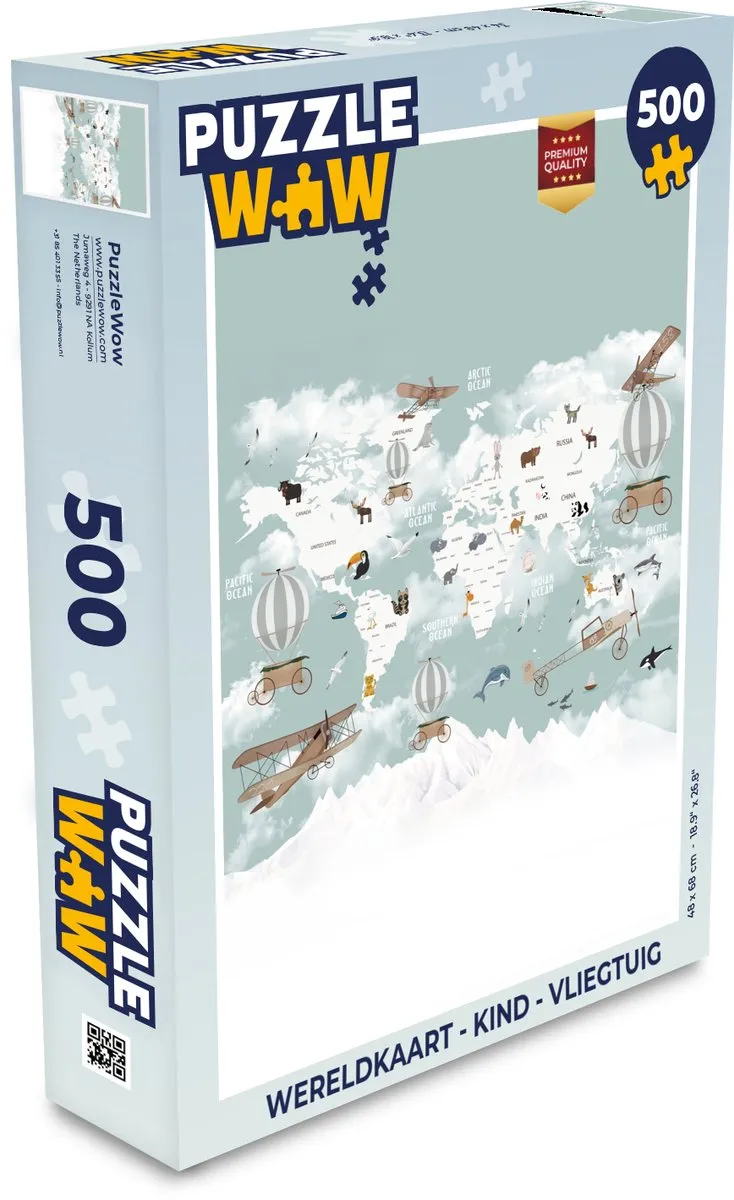 PuzzleWow Wereldkaart Vliegtuig Legpuzzel 500 Stuks