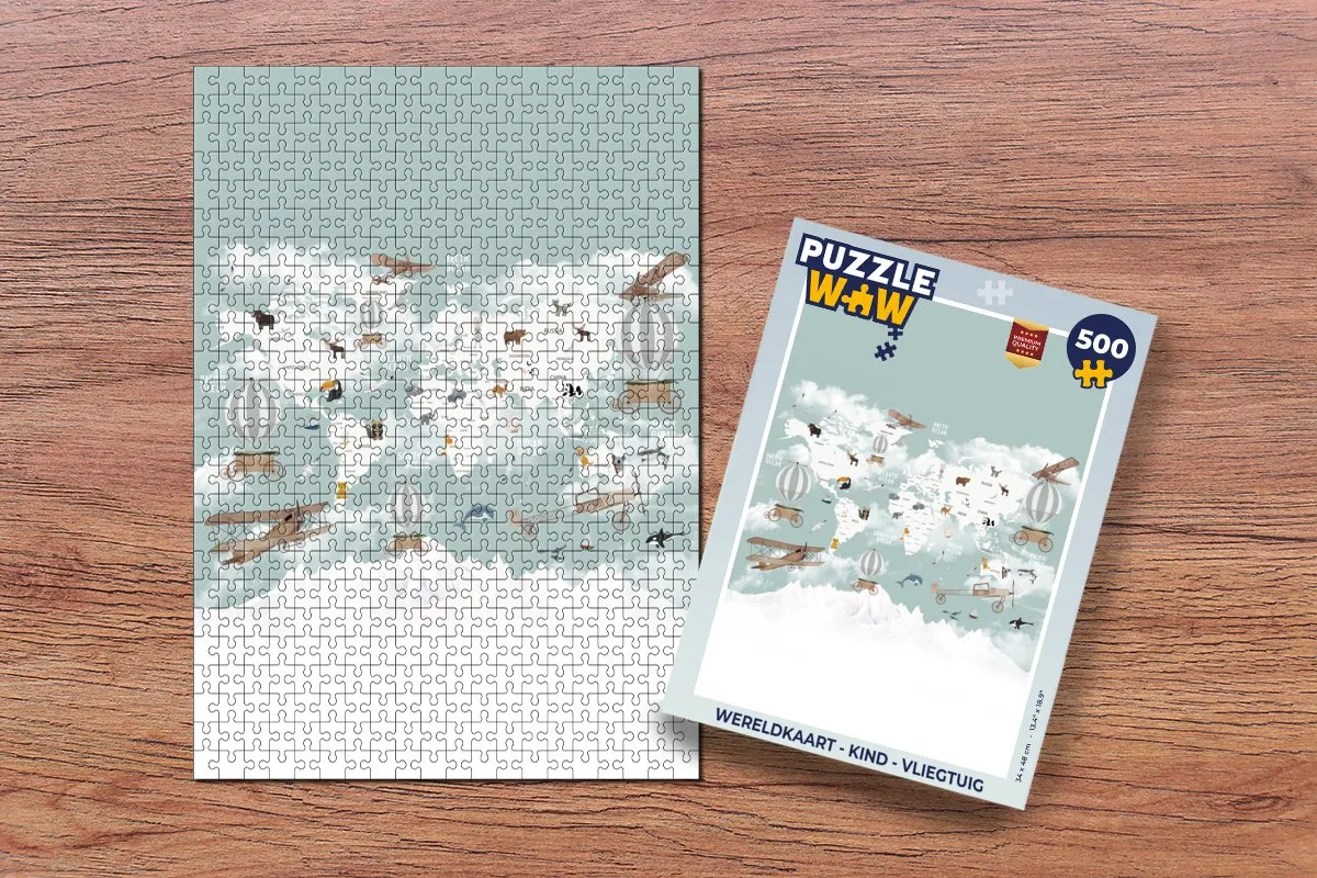 PuzzleWow Wereldkaart Vliegtuig Legpuzzel 500 Stuks