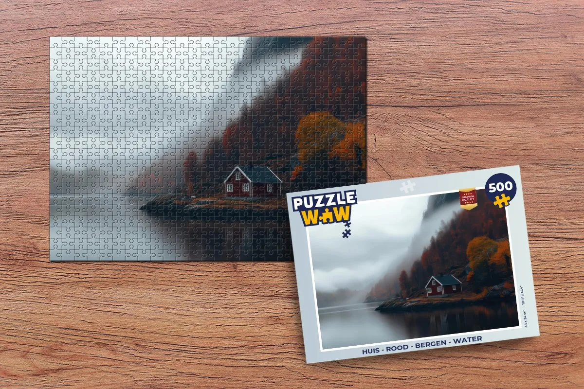 PuzzleWow Huis Legpuzzel 500 Stuks - Rood Bergen Water