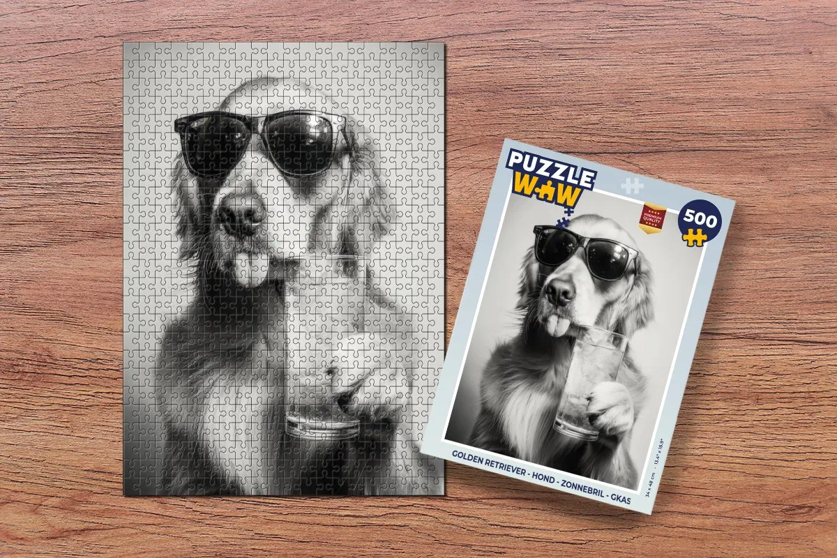 PuzzleWow Golden Retriever Legpuzzel 500 Stuks - Hond met Zonnebril