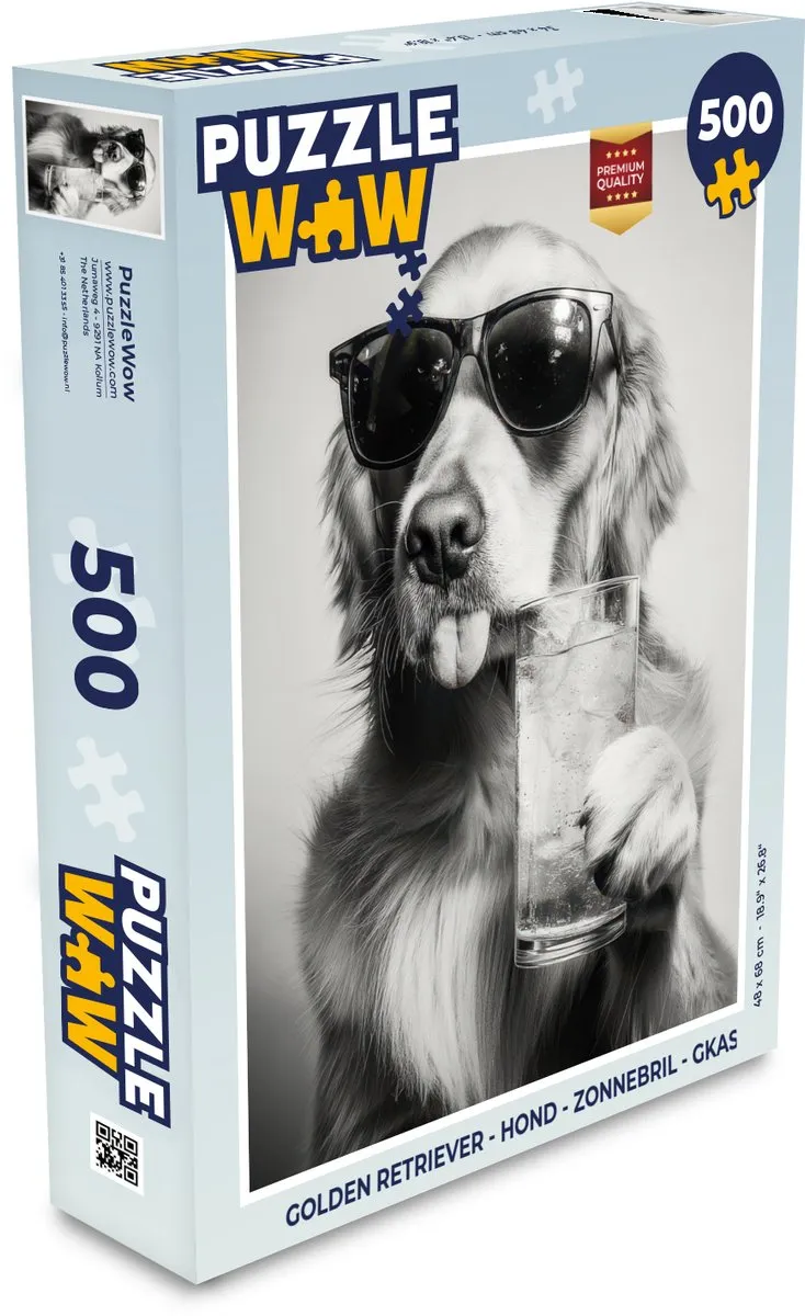 PuzzleWow Golden Retriever Legpuzzel 500 Stuks - Hond met Zonnebril