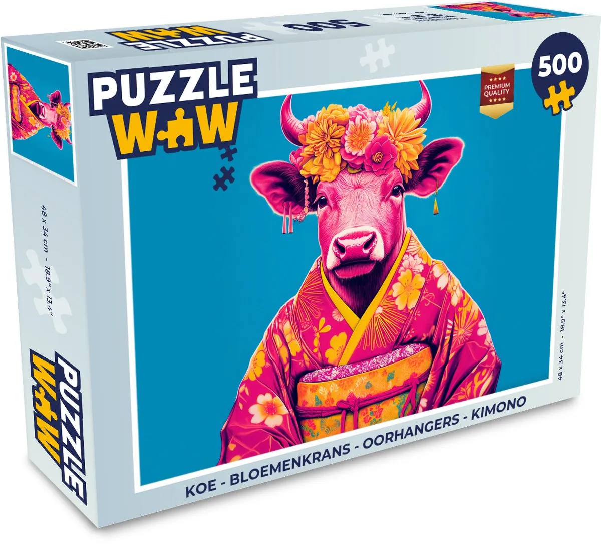 PuzzleWow Koe Bloemenkrans Kimono Puzzel 500 Stuks - MPN 8721375323366