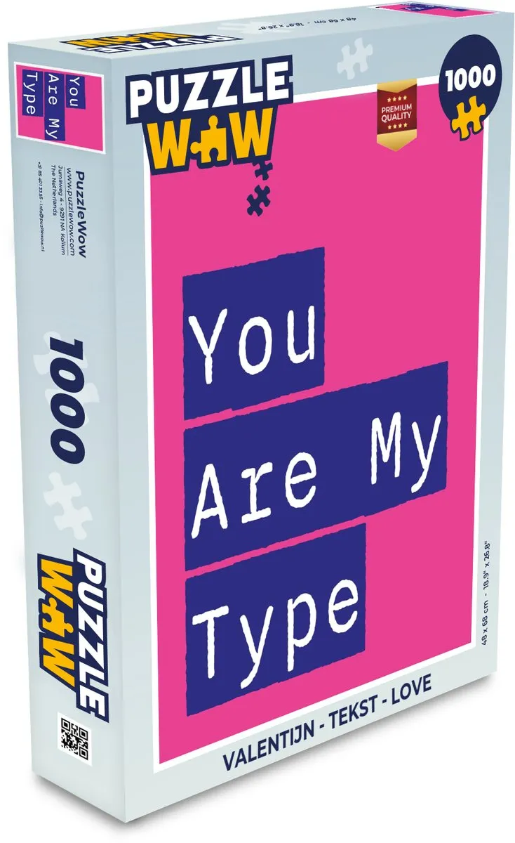 PuzzleWow Valentijn Love Legpuzzel 1000 Stuks - Roze/Blauw