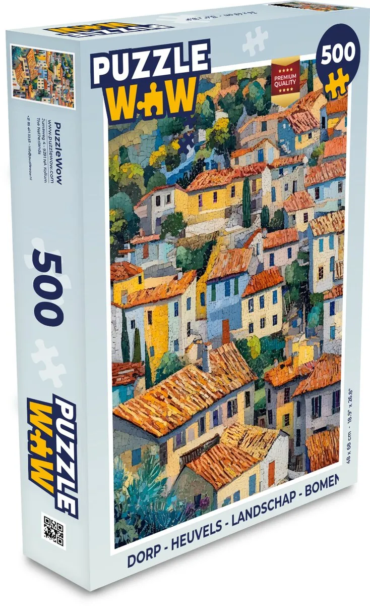 PuzzleWow Landschap Puzzel 500 Stuks - Dorp Heuvels