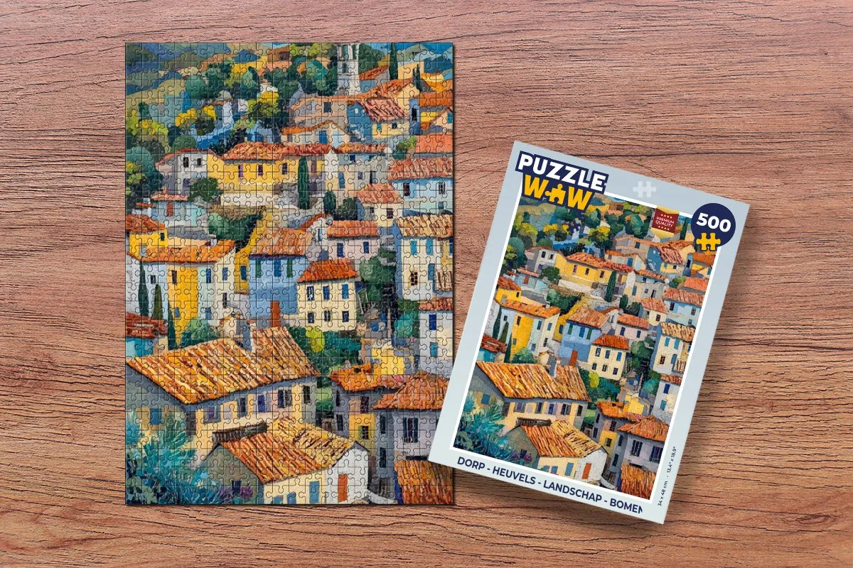 PuzzleWow Landschap Puzzel 500 Stuks - Dorp Heuvels