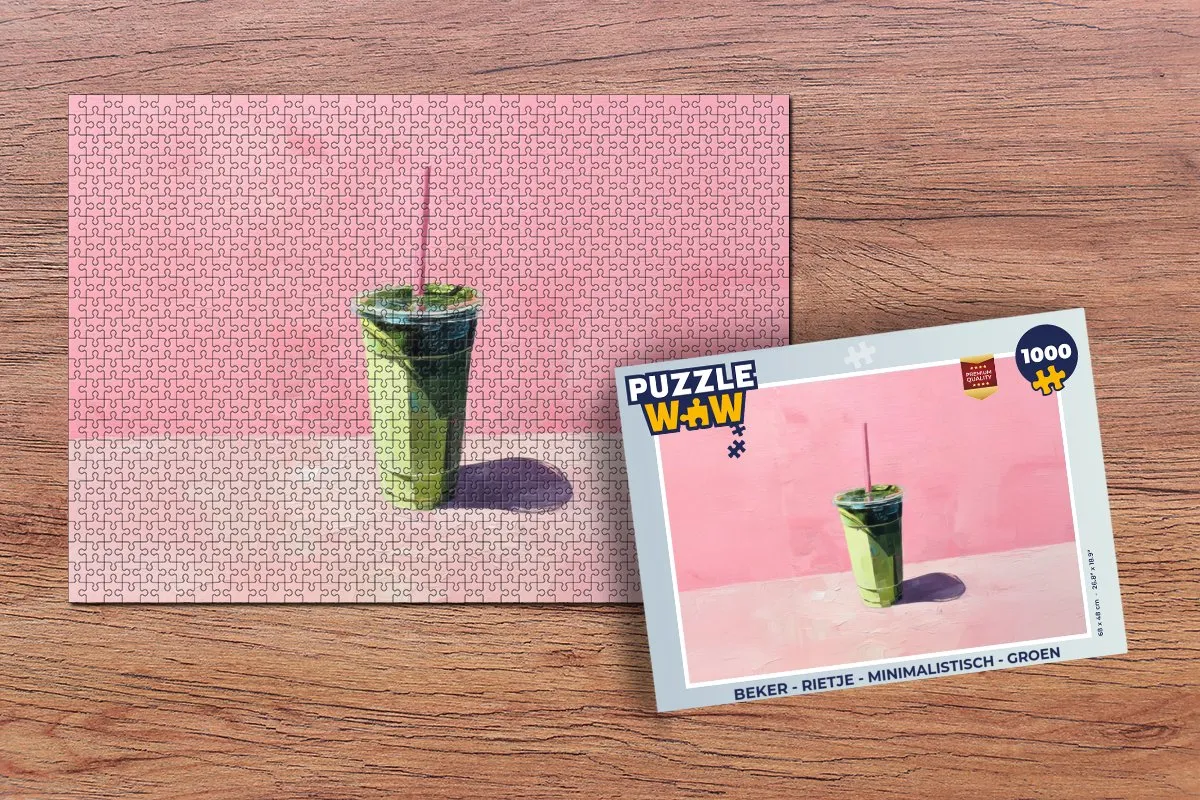 PuzzleWow Minimalistische Beker met Rietje - 1000 Puzzelstukken Groen