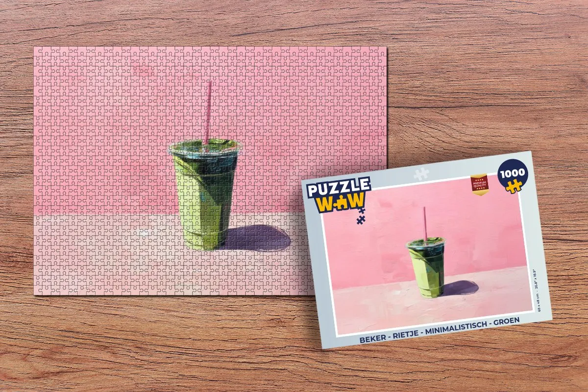 PuzzleWow Minimalistische Beker met Rietje - 1000 Puzzelstukken Groen