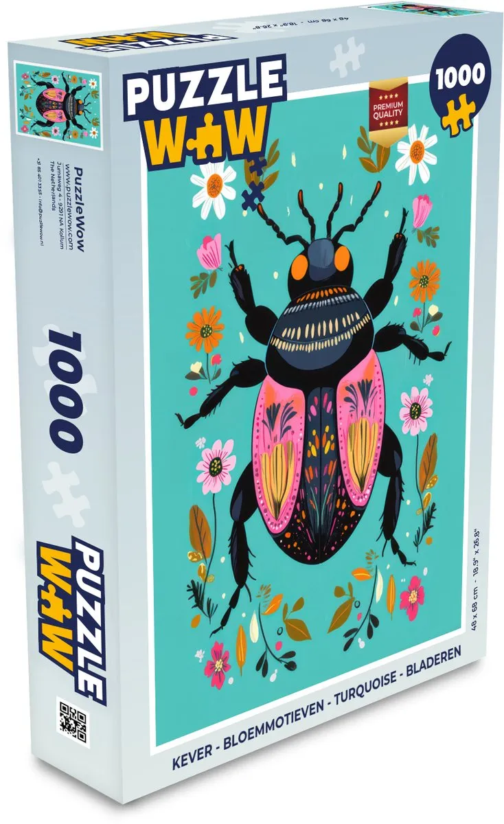 PuzzleWow Kever Bloemmotieven Legpuzzel 1000 Stuks - Turquoise