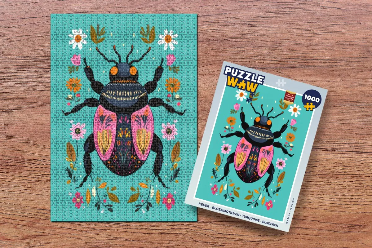 PuzzleWow Kever Bloemmotieven Legpuzzel 1000 Stuks - Turquoise