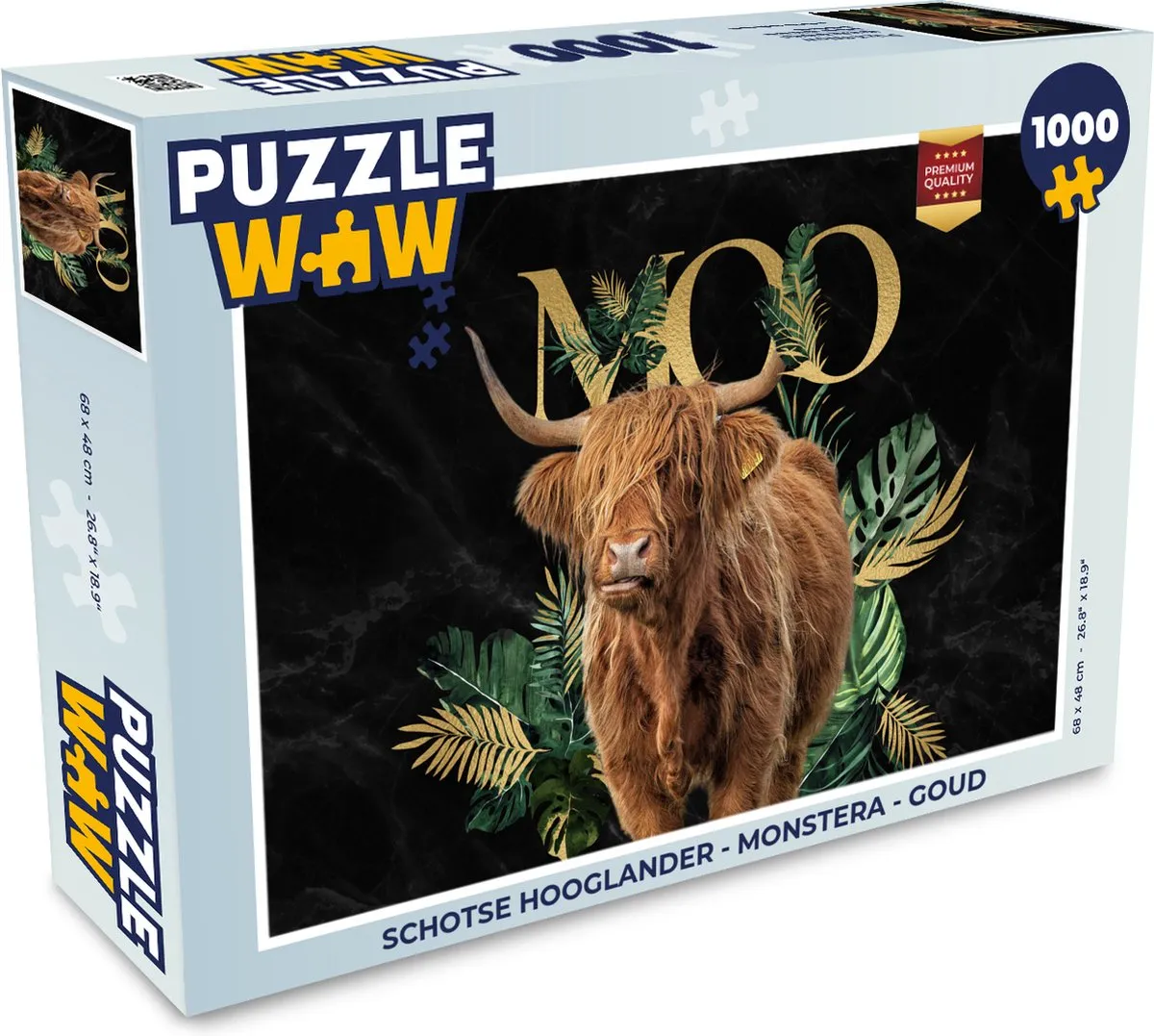 PuzzleWow Schotse Hooglander Monstera Legpuzzel 1000 Stuks - Goud