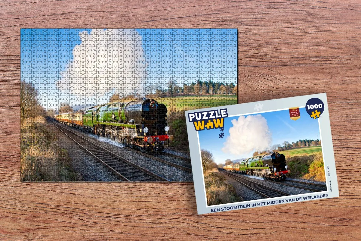 PuzzleWow Legpuzzel Een Stoomtrein in Het Midden Van De Weilanden 1000 Stuks - Multicolor