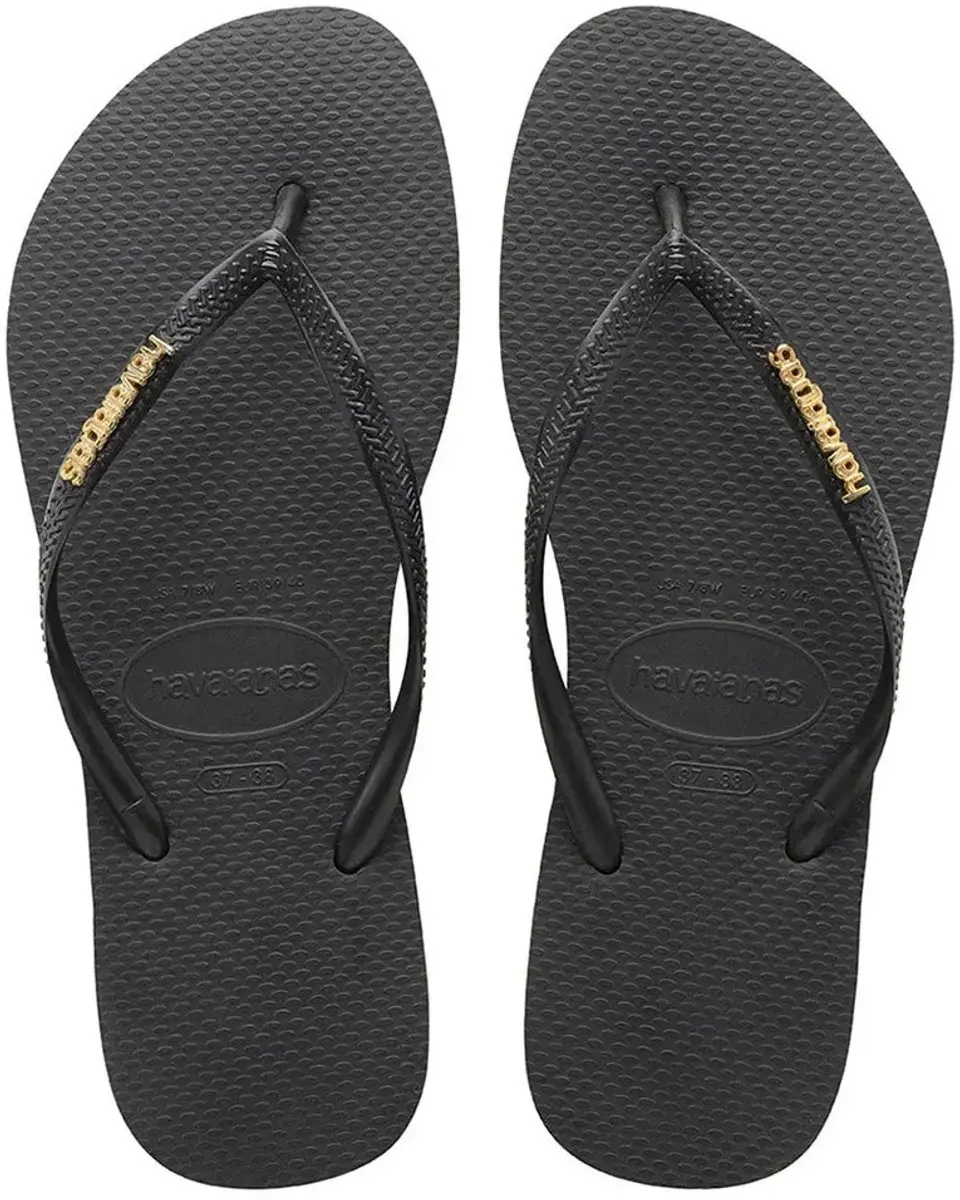 Havaianas Teenslipper Slim Logo Metallic - Zwart/Goud